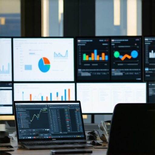 A modern control room with screens showing live marketing analytics and system health indicators.