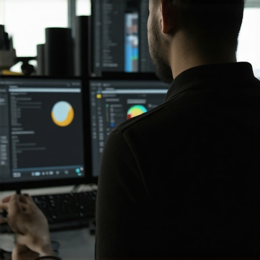 Monitoring SEO Tools for Continuous Improvement A digital marketing professional analyzing analytics dashboards on multiple monitors to maintain website health