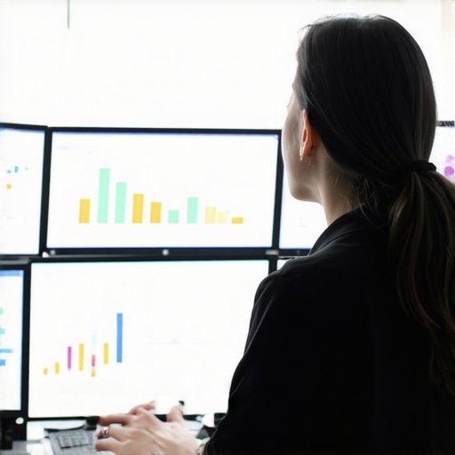 Person analyzing website analytics on several screens showing graphs and SEO data