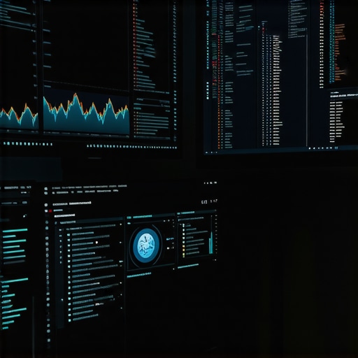 Optimizing Digital Maintenance Workspace A modern workspace with monitors showcasing website analytics and technical SEO tools.