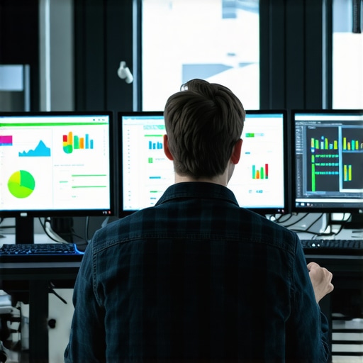 Photo of a person using multiple screens showing website analytics and audit tools.