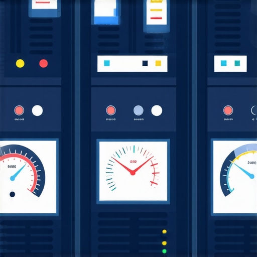 A visual depiction of a server room with speed indicators and optimization elements.