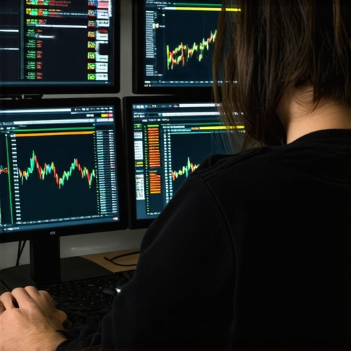 Web Developer Monitoring Website Health A developer reviewing website performance data on multiple monitors during maintenance.