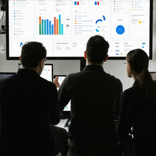 Website Performance Monitoring A business team reviewing website analytics on digital screens to ensure ongoing site health.