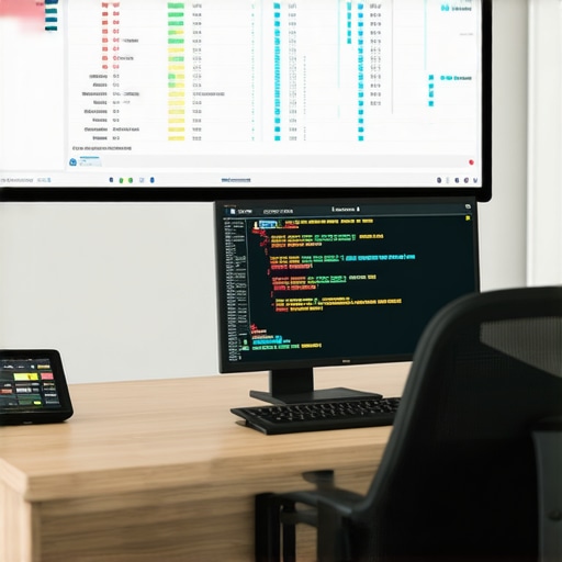 A detailed view of a technical SEO dashboard and server log analysis tools on a professional monitor.