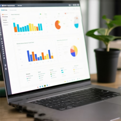 Laptop screen showing professional SEO auditing software and crawl data analysis.