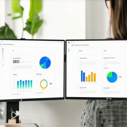 A marketer reviewing technical SEO data and brand visuals to ensure website performance.