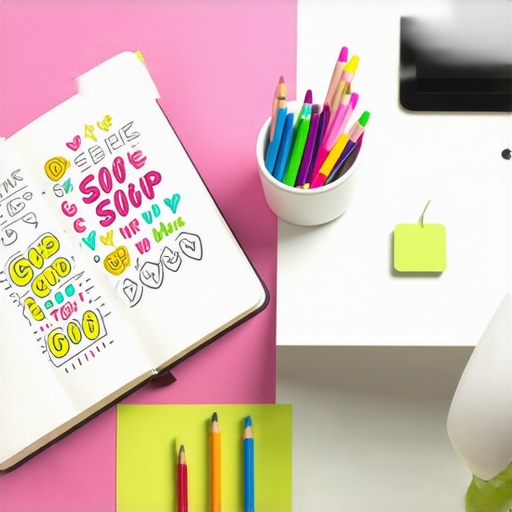 Creative workspace showing personalized brand identity elements and bold design notes.