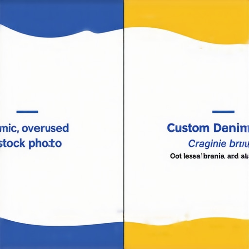 A visual comparison showing how custom brand graphics improve website credibility compared to overused stock photography.
