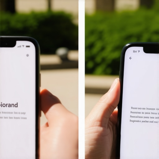 A demonstration of how high contrast ratio improves readability on mobile devices in outdoor lighting.