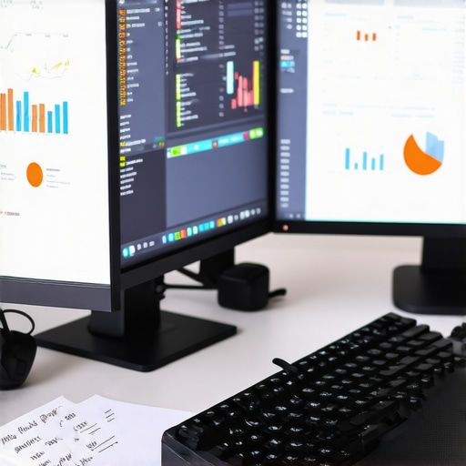 A high-end desk setup with SEO monitoring tools and strategy planning notes